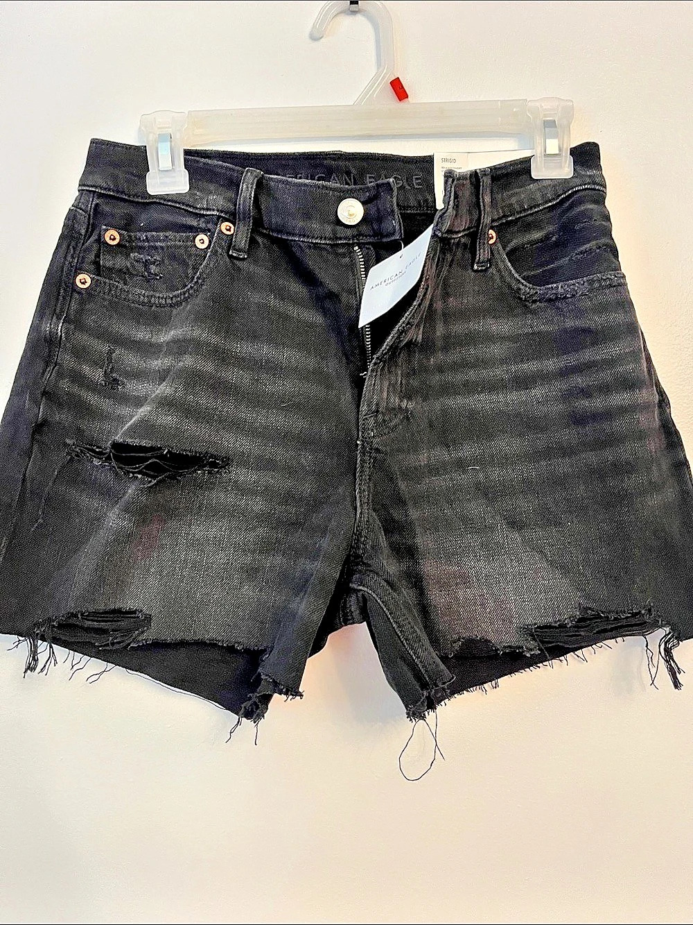 American Eagle Strigid Relaxed Short Distressed Jean Shorts Black Size 0